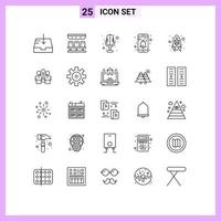 Set of 25 Modern UI Icons Symbols Signs for seo envelope microphone email notification Editable Vector Design Elements