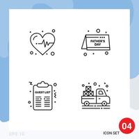 Group of 4 Modern Filledline Flat Colors Set for medical party calendar fathers day carrier Editable Vector Design Elements