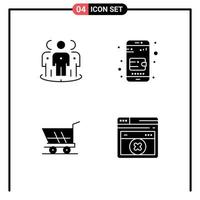 Group of 4 Solid Glyphs Signs and Symbols for advertising trolley group online wallet buy Editable Vector Design Elements