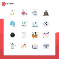 Flat Color Pack of 16 Universal Symbols of server settings world clipboard monastery church Editable Pack of Creative Vector Design Elements