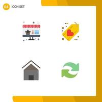 Modern Set of 4 Flat Icons and symbols such as online cottage villa black heart house Editable Vector Design Elements