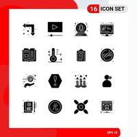 Pack of 16 Modern Solid Glyphs Signs and Symbols for Web Print Media such as knowledge book snow energy ecology Editable Vector Design Elements