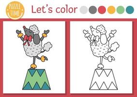 Circus coloring page for children with poodle. Vector amusement show outline illustration with cute animal. Color book for kids with colored example. Drawing skills printable worksheet
