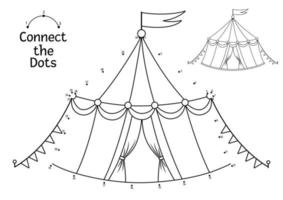 actividad vectorial punto a punto y color con marquesina. El circo conecta el juego de puntos para niños con una divertida carpa de entretenimiento. Espectáculo de diversión página para colorear para niños. hoja de trabajo imprimible vector