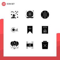 9 Solid Glyph concept for Websites Mobile and Apps plus trends sport time market Editable Vector Design Elements