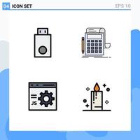 Set of 4 Modern UI Icons Symbols Signs for devices calculator products audit coding Editable Vector Design Elements