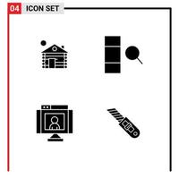 Stock Vector Icon Pack of 4 Line Signs and Symbols for hotel technology home search webcam Editable Vector Design Elements