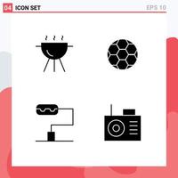 Set of 4 Modern UI Icons Symbols Signs for barbecue radio ball sport 85 Editable Vector Design Elements