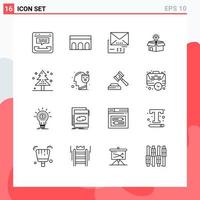 User Interface Pack of 16 Basic Outlines of solution business historic box email Editable Vector Design Elements