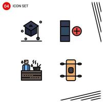 Group of 4 Filledline Flat Colors Signs and Symbols for education spa student table longboard Editable Vector Design Elements