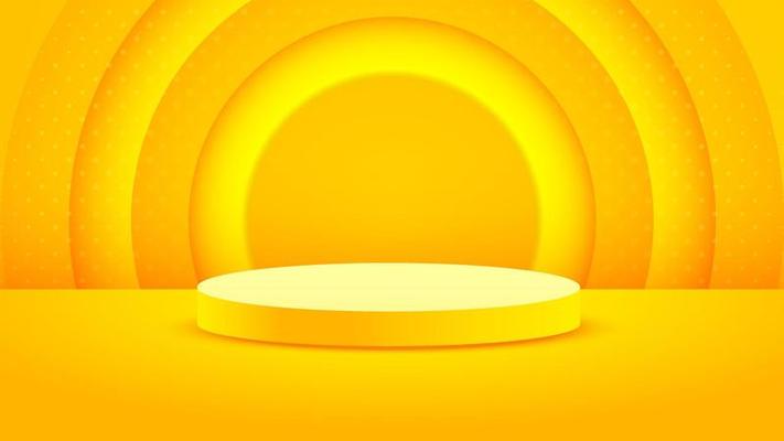 Realistic yellow embossed background minimalism with 3D blank podium vector for place your product, abstract banner illustration