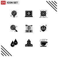 User Interface Pack of 9 Basic Solid Glyphs of city thinking framework search design Editable Vector Design Elements