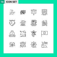 Modern Set of 16 Outlines and symbols such as globe design education anchor protection Editable Vector Design Elements