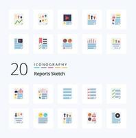 20 Reports Sketch Flat Color icon Pack like document checkmarks page page document vector