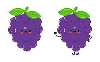 Cute funny grape waving hand character. Vector hand drawn cartoon kawaii character illustration icon. Isolated on white background. grape character concept