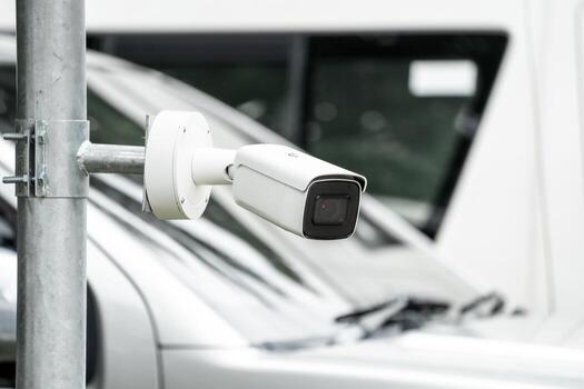 CCTV camera is installed inside the building on the ceiling and wall for monitoring and running safety system control in that area. photo