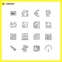 16 Universal Outlines Set for Web and Mobile Applications food technology service mobile cloud Editable Vector Design Elements