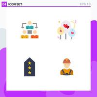 Group of 4 Flat Icons Signs and Symbols for connection star communication love three Editable Vector Design Elements