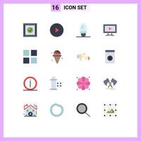 Mobile Interface Flat Color Set of 16 Pictograms of water layout bulb grid screen Editable Pack of Creative Vector Design Elements