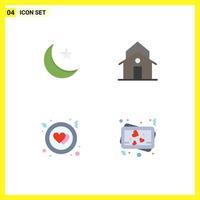 Pack of 4 Modern Flat Icons Signs and Symbols for Web Print Media such as moon circle night house love Editable Vector Design Elements