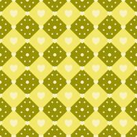 Yellow heart with dot on green geometric square background vector seamless pattern, element for decorate valentine card, flannel tartan plain fabric textile printing, wallpaper and paper wrapping