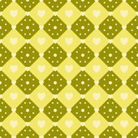 corazón amarillo con punto sobre fondo cuadrado geométrico verde vector patrón sin fisuras, elemento para decorar tarjeta de San Valentín, tela franela tartán impresión textil, papel pintado y envoltura de papel