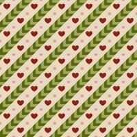 Red heart and green striped line background vector seamless pattern, element for decorate valentine card, flannel tartan plain fabric textile printing, wallpaper and paper wrapping