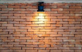 Brickwall backdrop with the tungsten lights from spotlight for Art Exhibition or vintage classic display product background. photo