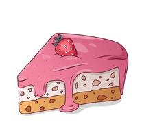 Cake. Piece of cake with strawberry fudge and strawberries vector