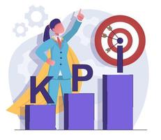Key performance indicators. Businessman woman strives for a goal, next to the KPI chart vector