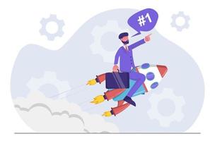 Business growth. Businessman flying up in a rocket. vector