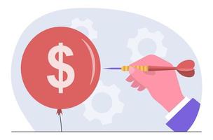 Financial crisis. A hand throws a dart at a balloon with a dollar in it vector