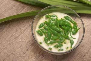 Lod Chong green pandan leaves in coconut milk.Thai dessert. photo