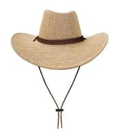 Straw cowboy hat, front view, isolated on white background