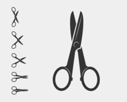 Set scissor icon. Scissors vector design element or logo template. Black and white silhouette isolated.