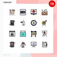 Modern Set of 16 Flat Color Filled Lines and symbols such as assignment drawer computer archive drawer search Editable Creative Vector Design Elements