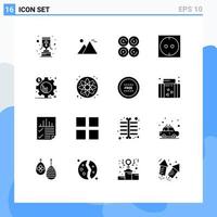 16 User Interface Solid Glyph Pack of modern Signs and Symbols of chart analysis sun socket sweet Editable Vector Design Elements