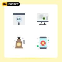 Group of 4 Modern Flat Icons Set for app bag develop screen money Editable Vector Design Elements