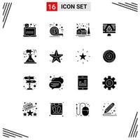16 Thematic Vector Solid Glyphs and Editable Symbols of production factory christmas gdpr security Editable Vector Design Elements