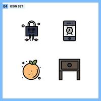 Set of 4 Modern UI Icons Symbols Signs for lock diet technology bell fruit Editable Vector Design Elements