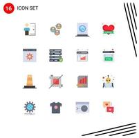 conjunto de pictogramas de 16 colores planos simples de corazones tablet business streaming office paquete editable de elementos de diseño de vectores creativos