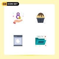 paquete de 4 iconos planos creativos de día máquina cupcake muffin elementos de diseño vectorial editables limpios vector