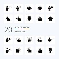 20 paquete de iconos de glifos sólidos humanos como avatar de gráfico de educación humana de cuerpo vector