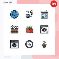 paquete de 9 colores planos creativos de línea de llenado de elementos de diseño de vector editables de edificio de cerca http de casa de alimentos