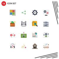 Pictogram Set of 16 Simple Flat Colors of money setting sharing screen gear Editable Pack of Creative Vector Design Elements