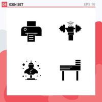 Set of 4 Modern UI Icons Symbols Signs for printer artifact dumbbell power classic Editable Vector Design Elements