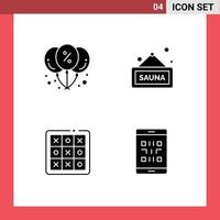 4 User Interface Solid Glyph Pack of modern Signs and Symbols of balloon toe party sign tic tac toe Editable Vector Design Elements