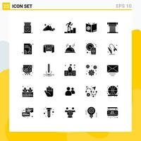 Editable Vector Line Pack of 25 Simple Solid Glyphs of computer mixture scene learn book Editable Vector Design Elements