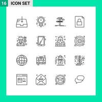 Modern Set of 16 Outlines and symbols such as pilot lock build file tools Editable Vector Design Elements