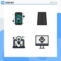 Set of 4 Vector Filledline Flat Colors on Grid for app computer driveway path idea Editable Vector Design Elements